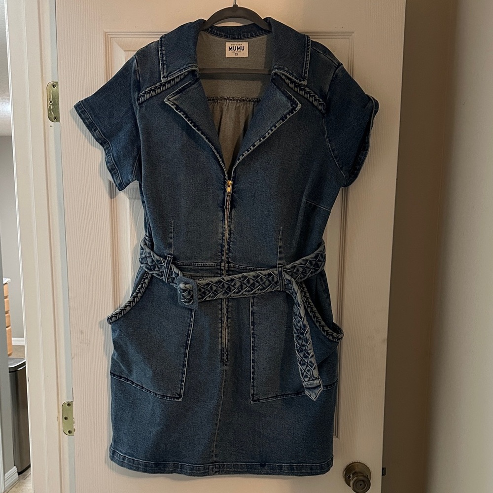 Show Me Your MuMu Dark Denim Belted Dress